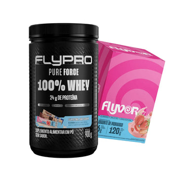 Whey Pure Force + Caixa Saborizante FLYVOR Sabor Iogurte de Morango