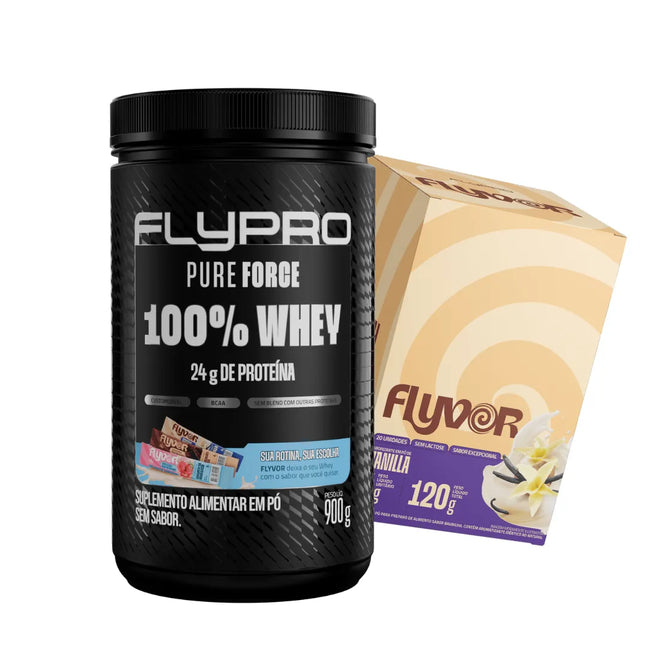 Whey Pure Force + Caixa Saborizante FLYVOR Sabor Vanilla