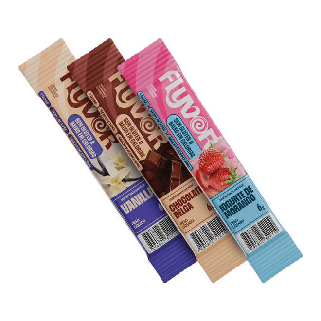 Caixa de Flyvor Sabor Mista (Chocolate Belga, Vanilla e Iogurte de Morango) Embalagem com 21 Sticks (Doses Individuais)