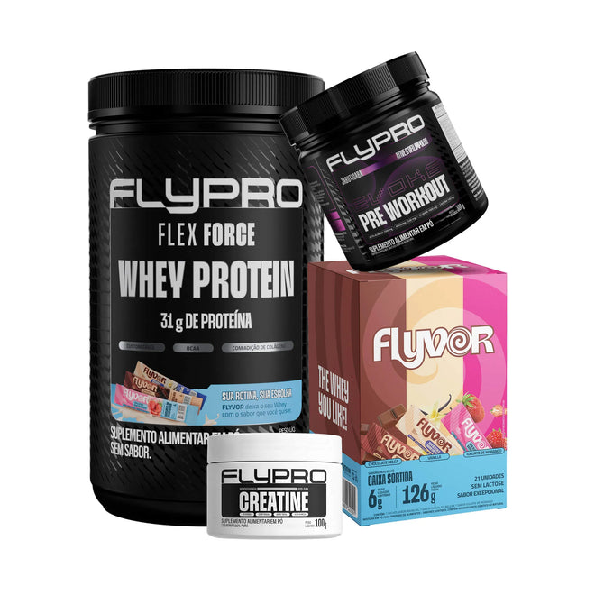Whey Flex Force + Caixa Mista Flyvor + Pre-treino + creatina de 100g